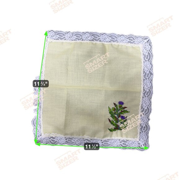 Vintage Handkerchief With Floral Embroidery Purple Thistle Flower & Lace Edge - Picture 4 of 4